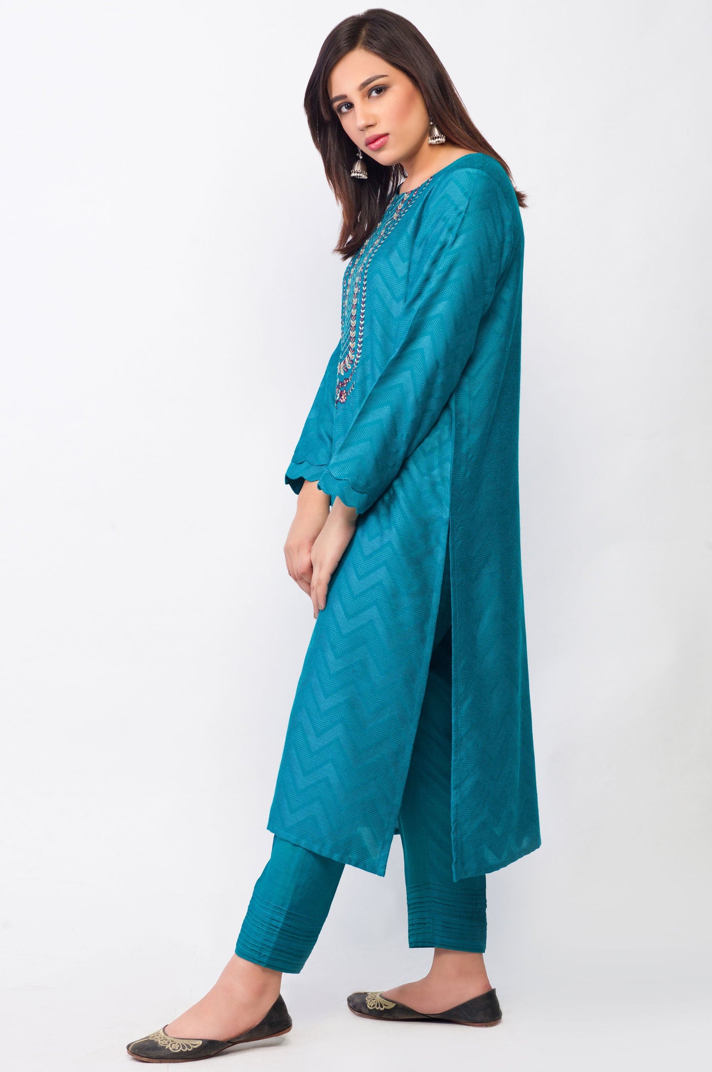 Stitched 1 Piece Self Jacquard Embroidered Shirt