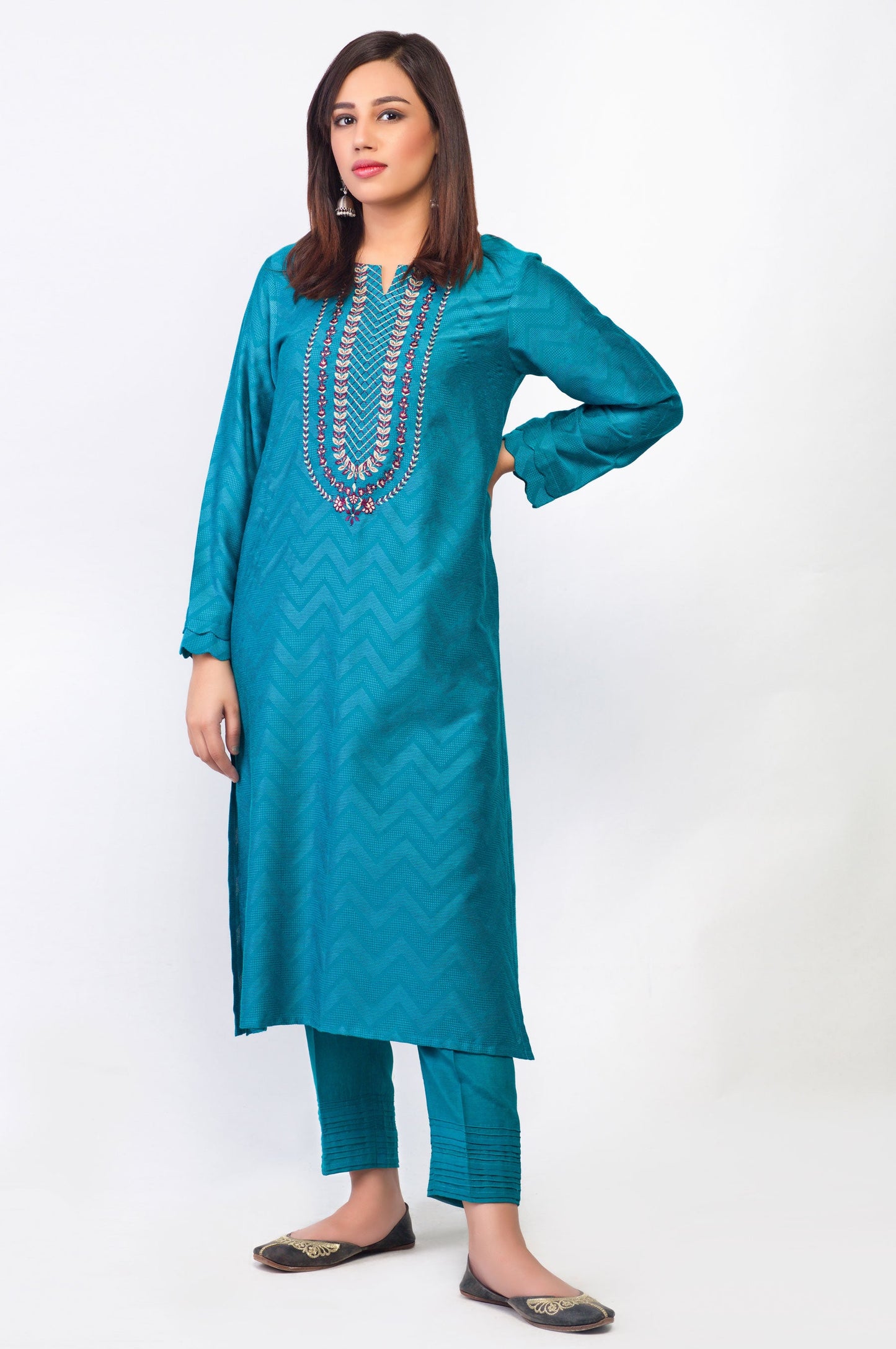 Stitched 1 Piece Self Jacquard Embroidered Shirt