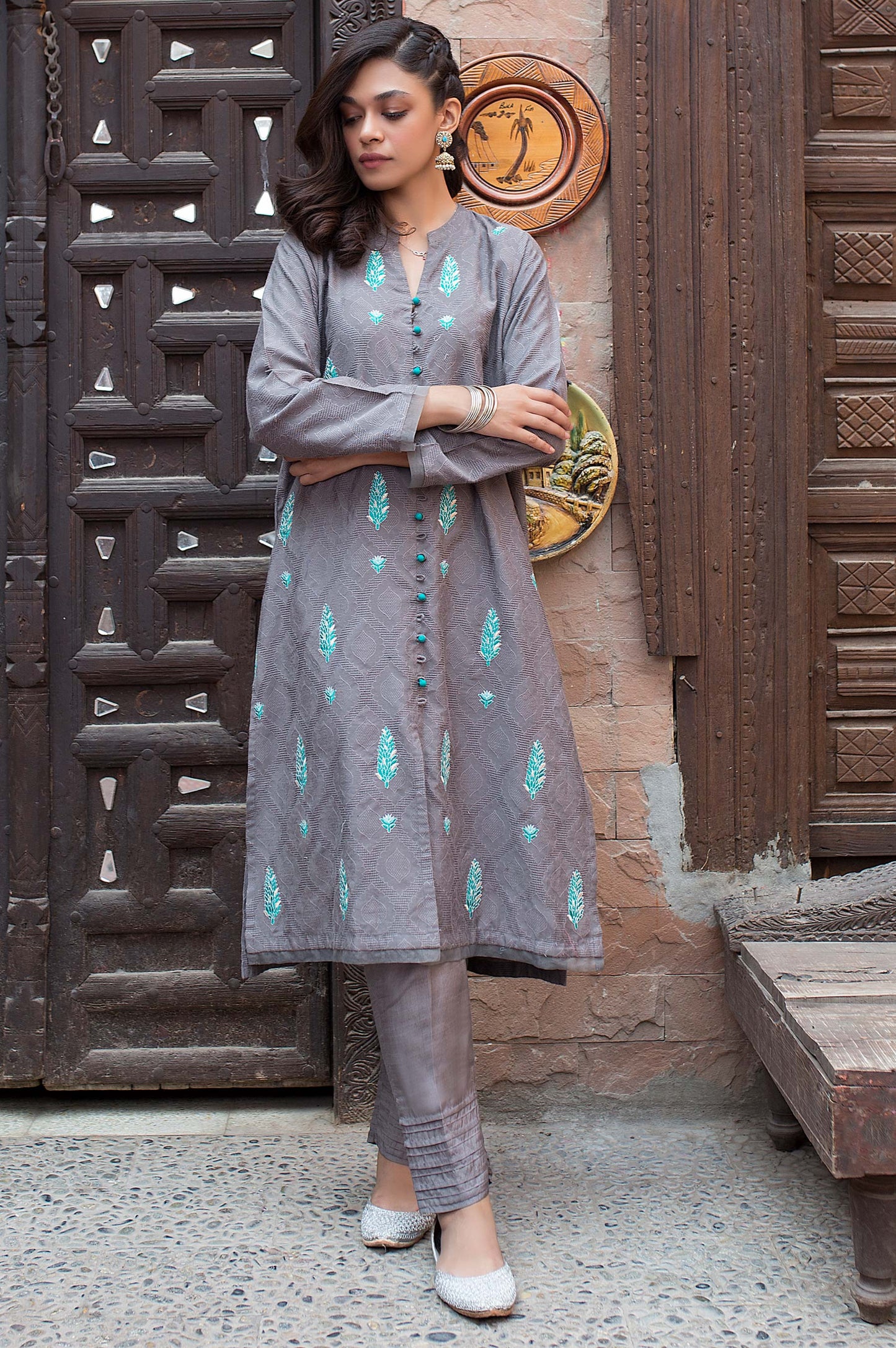 Stitched 1 Piece Self Jacquard Embroidered Shirt