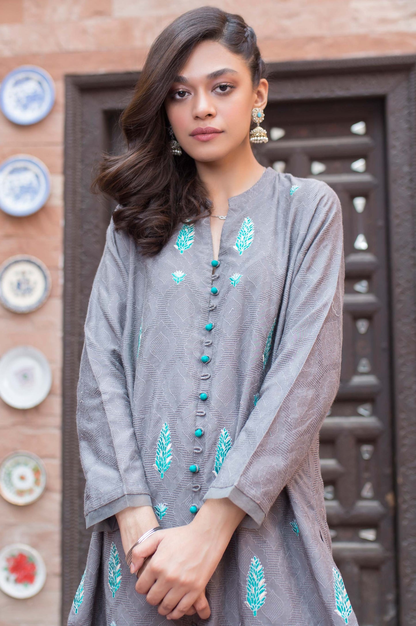 Stitched 1 Piece Self Jacquard Embroidered Shirt
