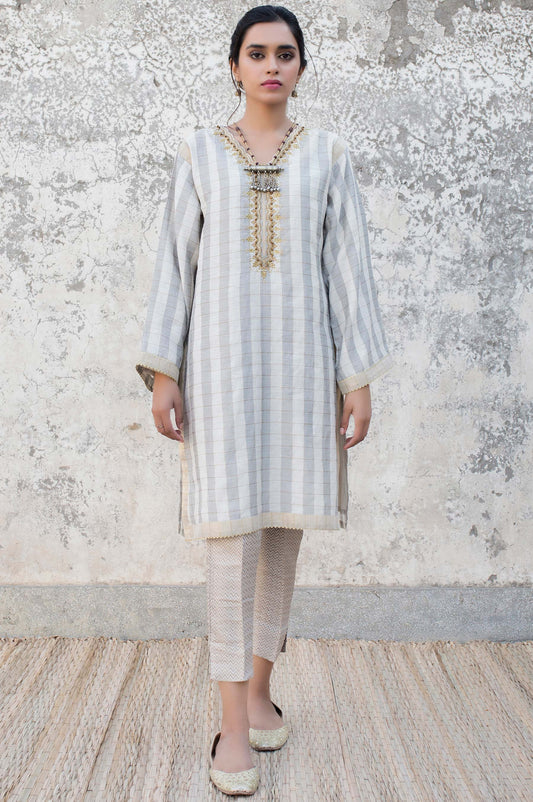 Stitched 1 Piece Checkered Cotton Embroidered Shirt