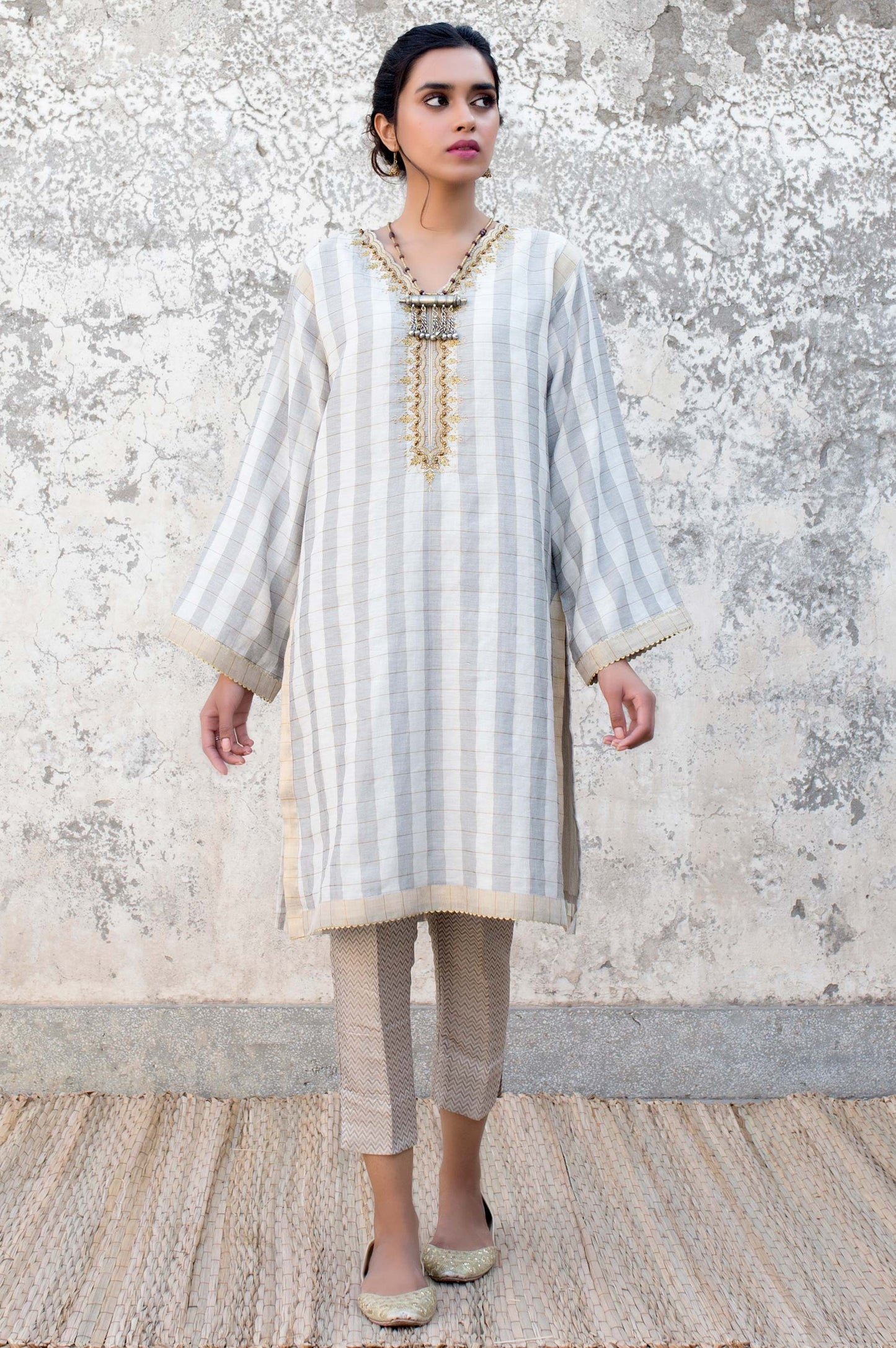 Stitched 1 Piece Checkered Cotton Embroidered Shirt