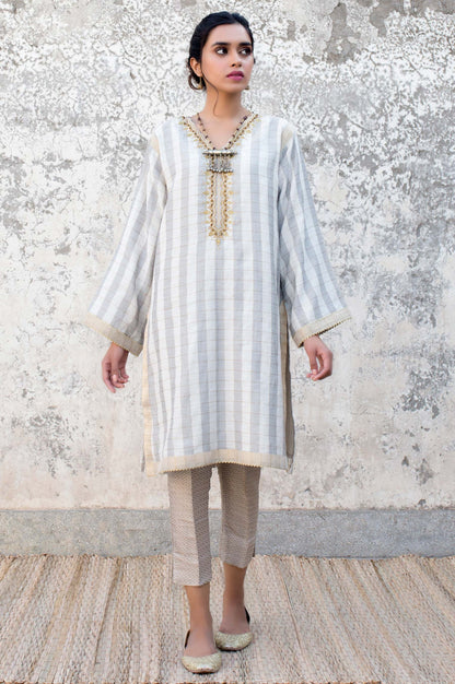 Stitched 1 Piece Checkered Cotton Embroidered Shirt