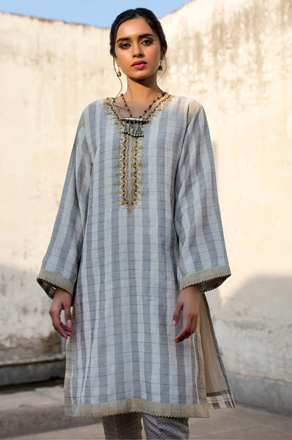 Stitched 1 Piece Checkered Cotton Embroidered Shirt