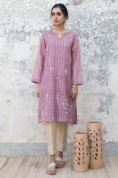 Stitched 1 Piece Zari Check Embroidered Shirt