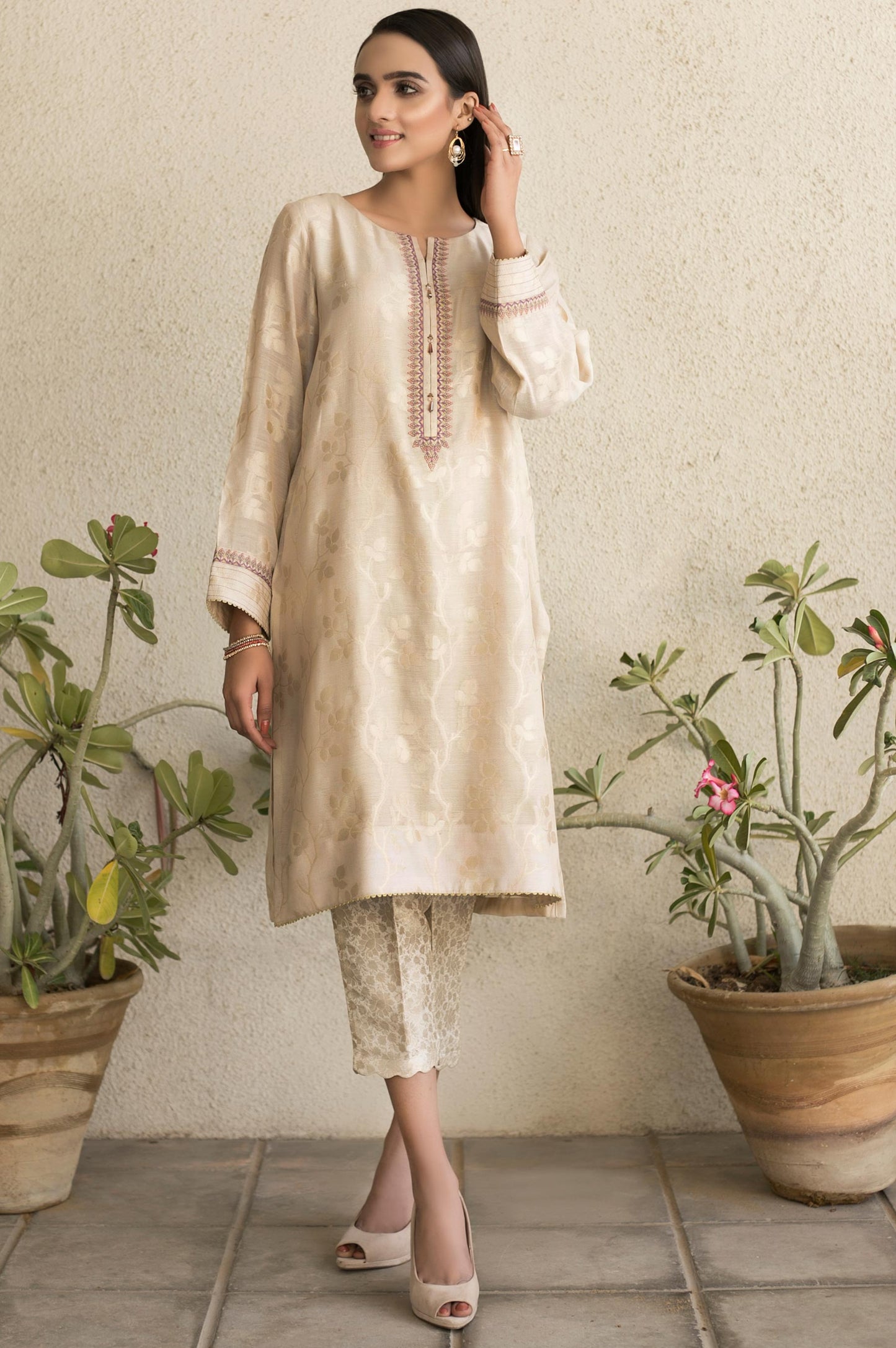 Stitched 1 Piece Embroidered Jacquard Shirt