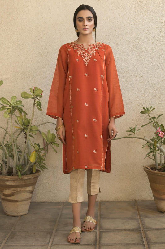Stitched 1 Piece Embroidered Karandi Net Shirt