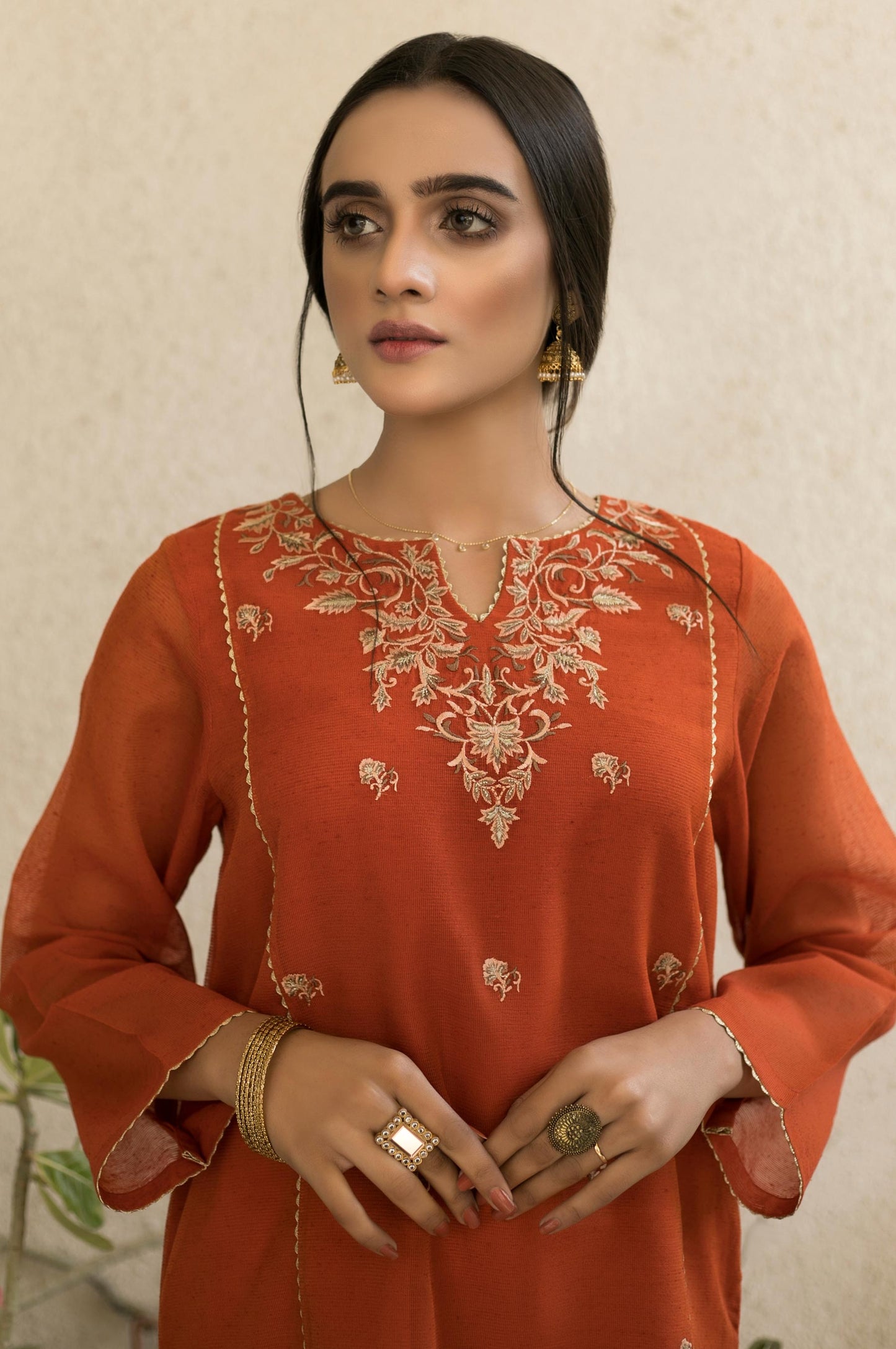 Stitched 1 Piece Embroidered Karandi Net Shirt
