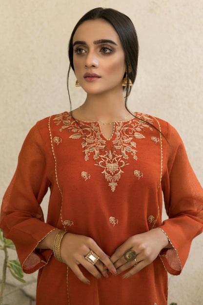 Stitched 1 Piece Embroidered Karandi Net Shirt