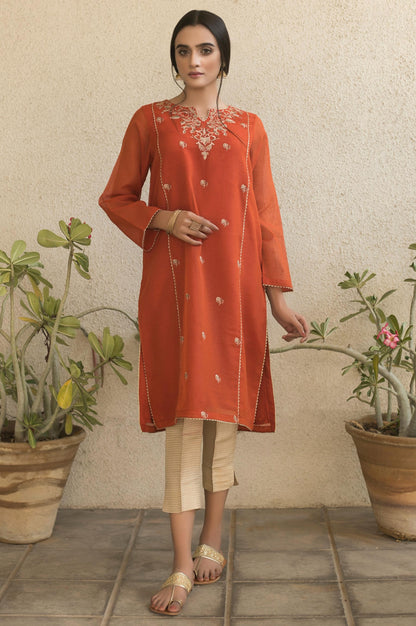 Stitched 1 Piece Embroidered Karandi Net Shirt