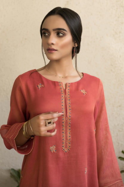 Stitched 1 Piece Embroidered Mysori Net Shirt