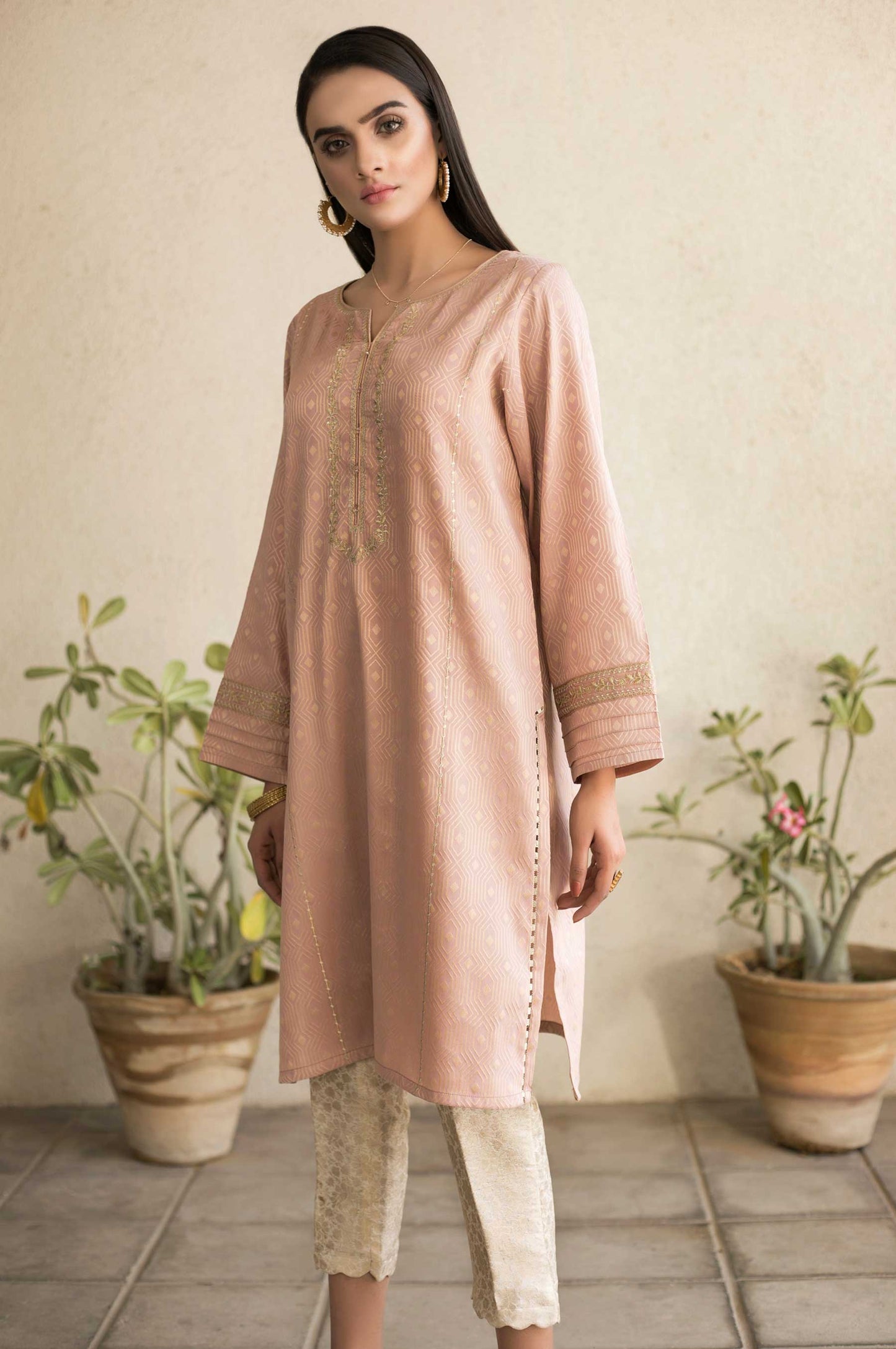 Stitched 1 Piece Embroidered Jamawar Shirt