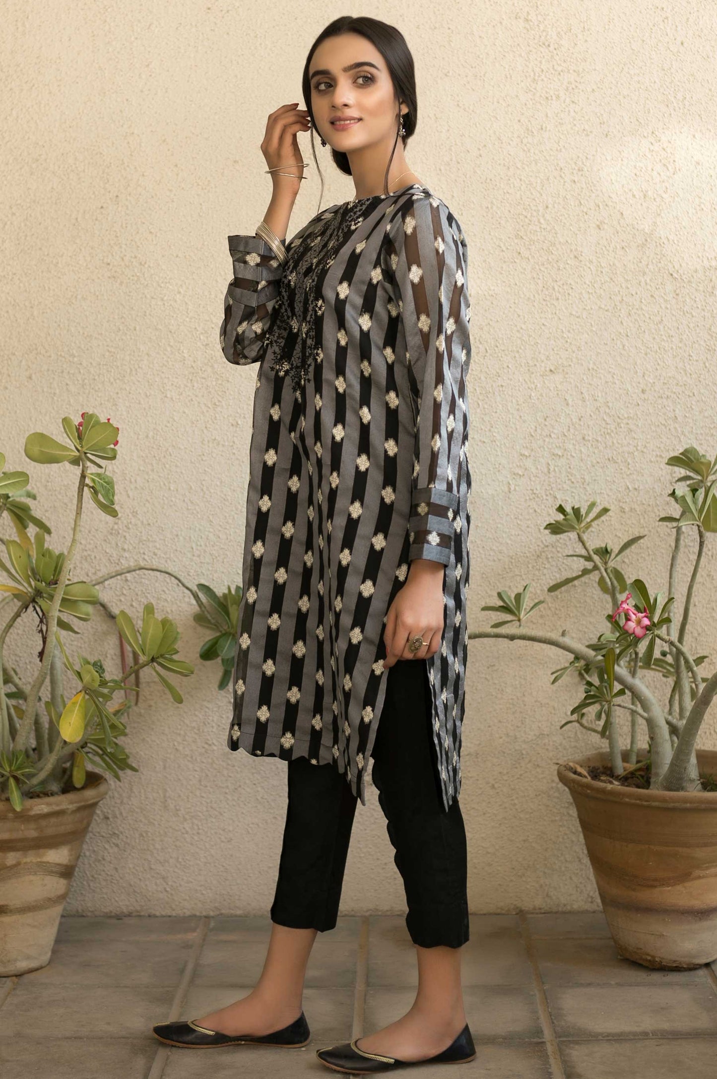 Stitched 1 Piece Embroidered Jacquard Shirt