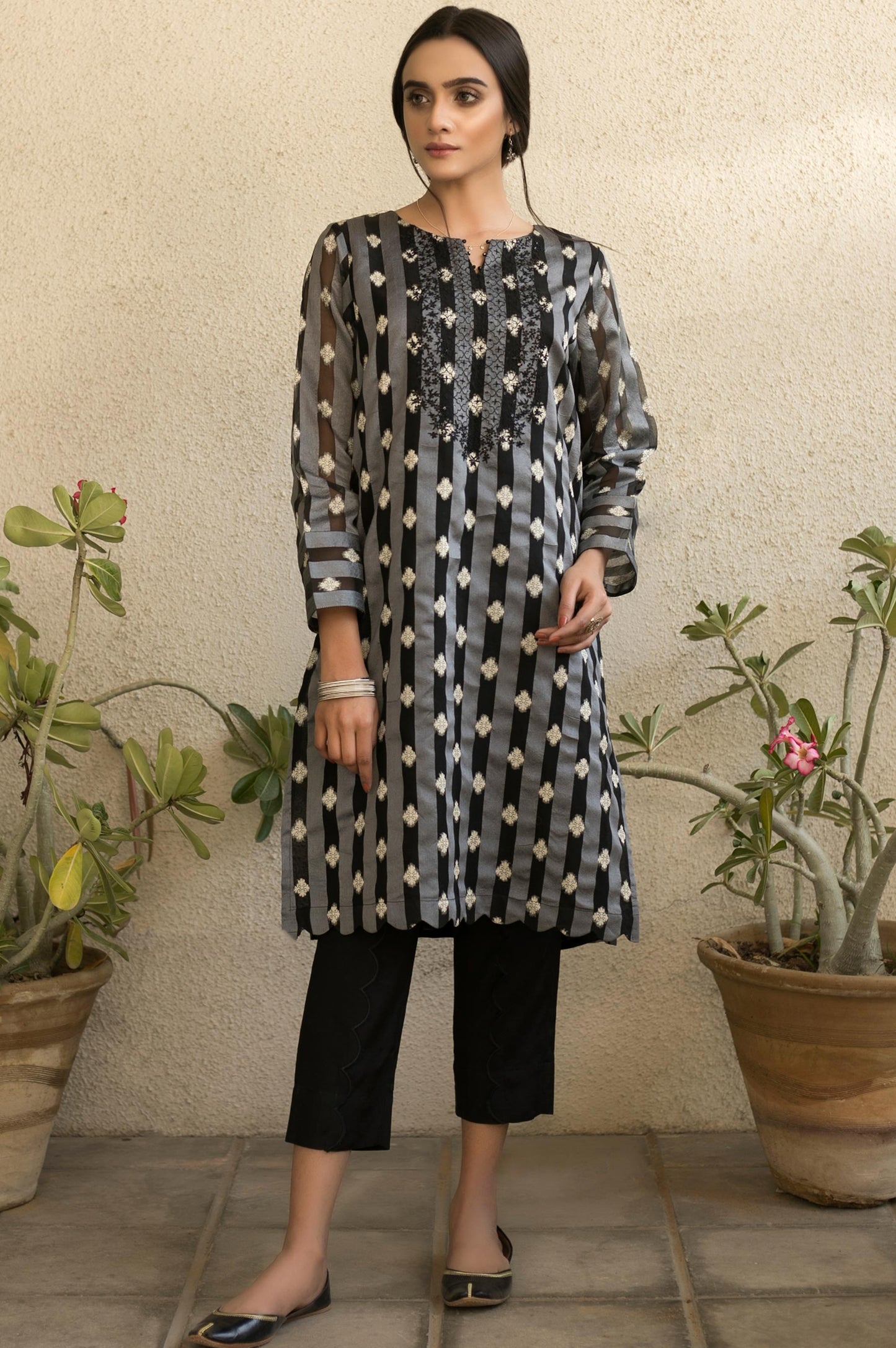 Stitched 1 Piece Embroidered Jacquard Shirt