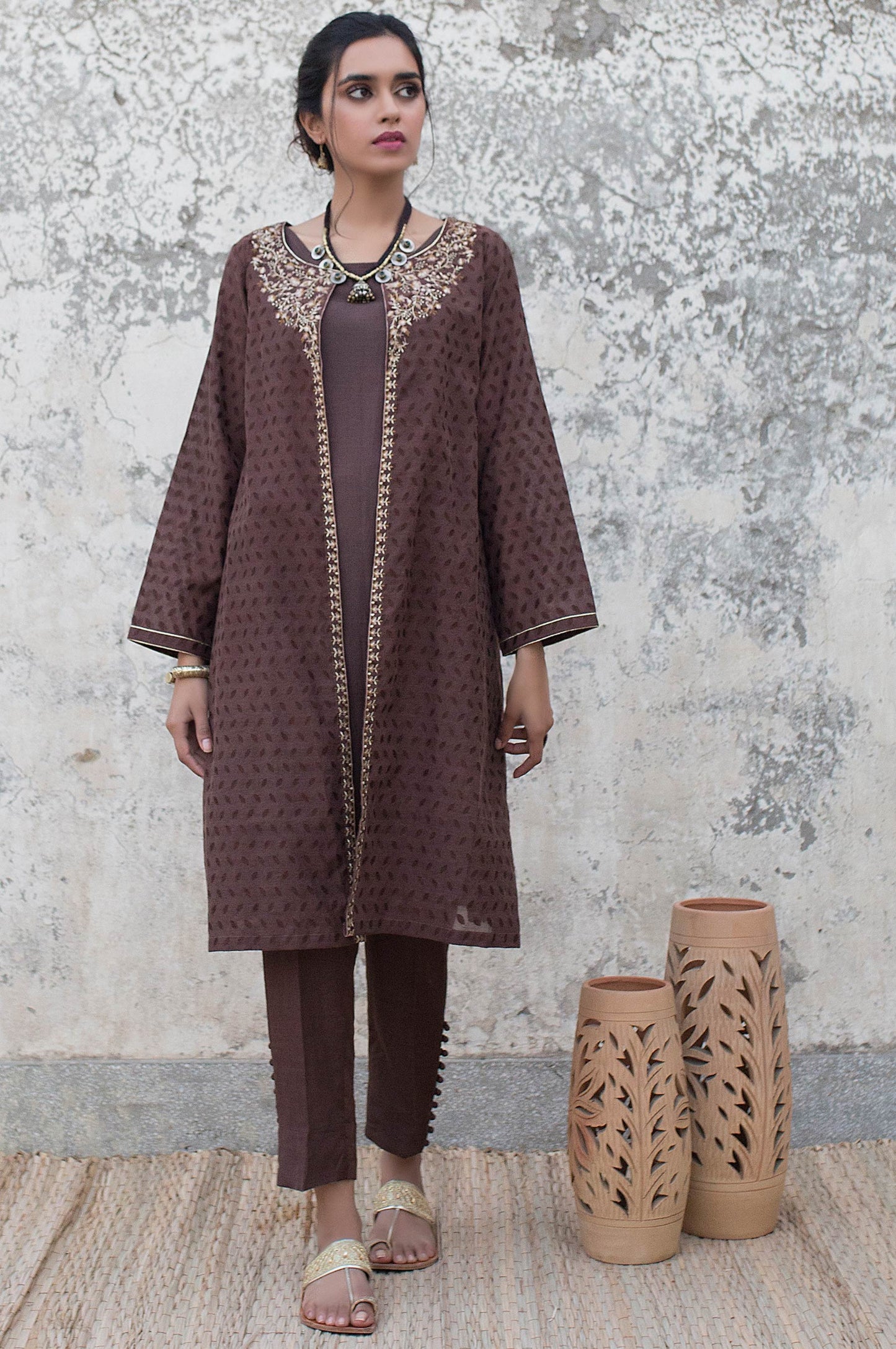 Stitched 2 Piece Embroidered Cotton Jacquard Suit