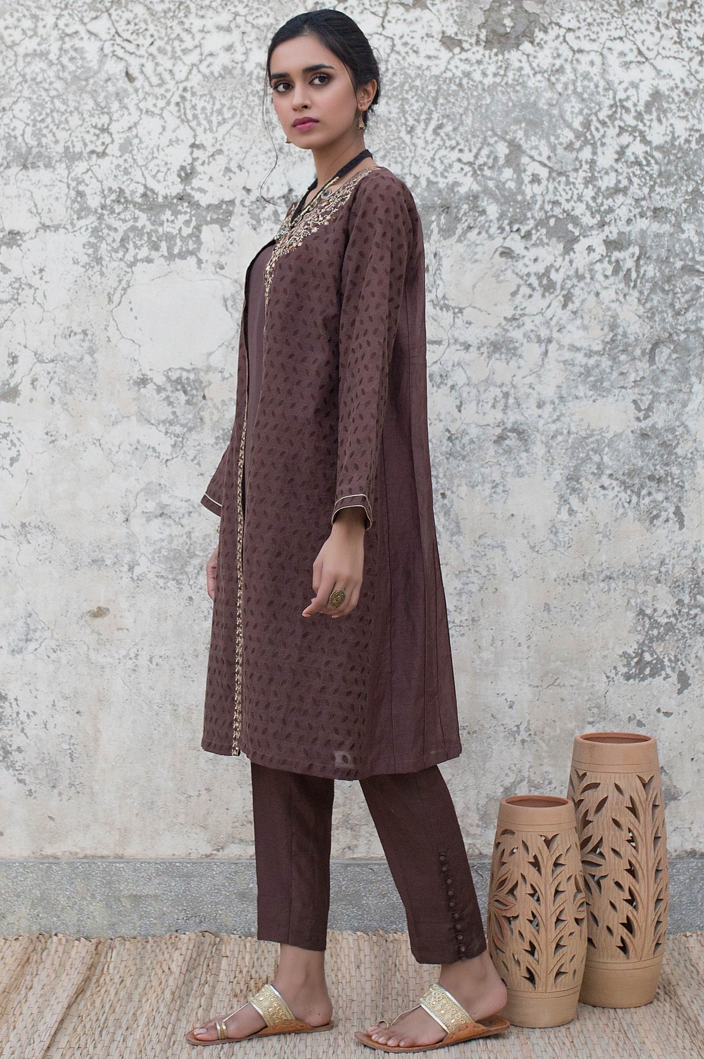 Stitched 2 Piece Embroidered Cotton Jacquard Suit