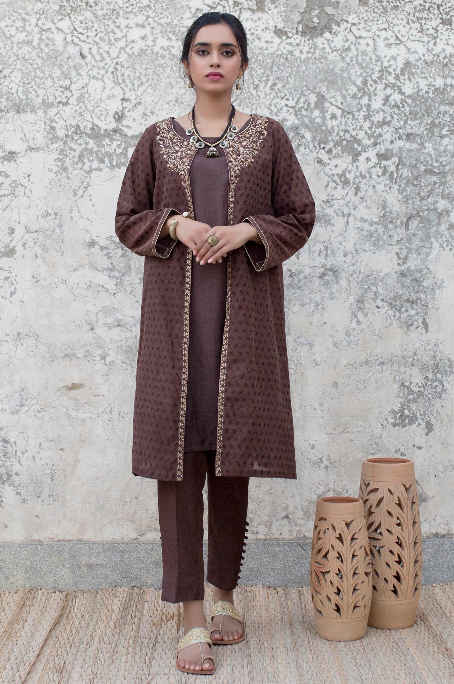 Stitched 2 Piece Embroidered Cotton Jacquard Suit