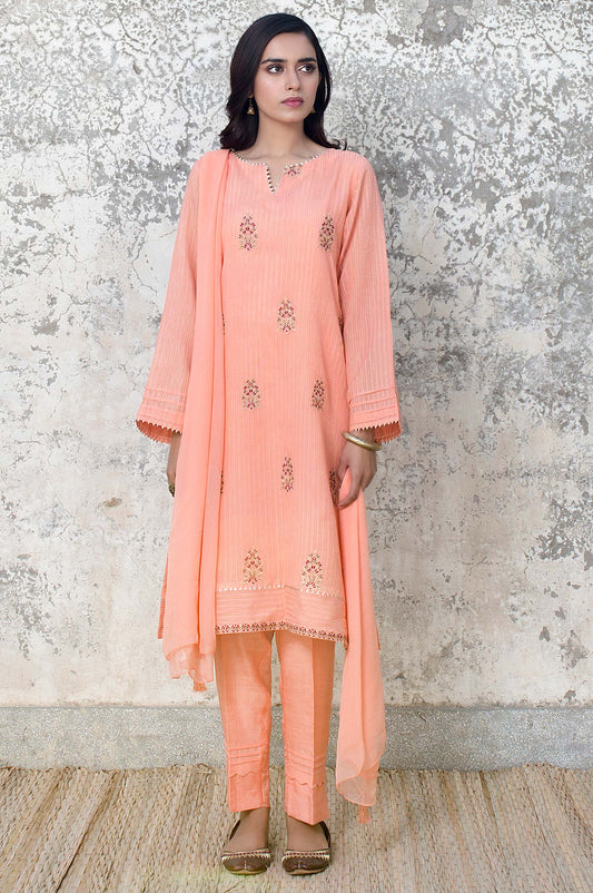 Stitched 2 Piece Stripe Cotton Embroidered Suit