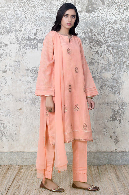 Stitched 2 Piece Stripe Cotton Embroidered Suit