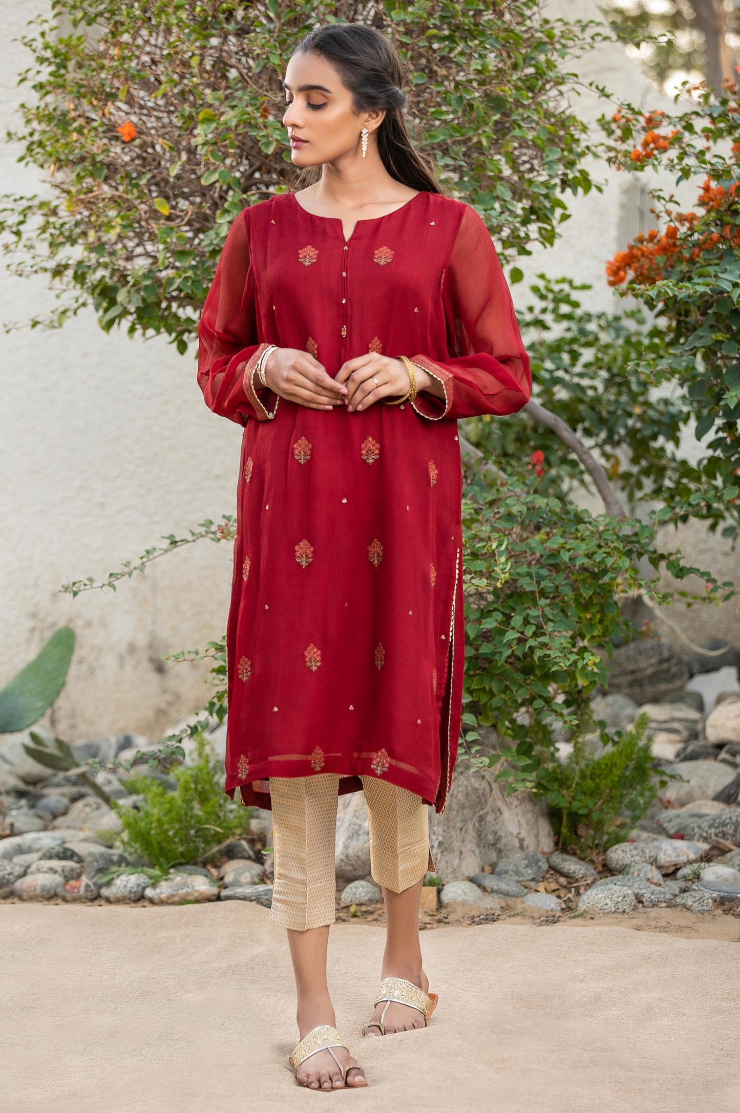 Stitched 1 Piece Chiffon Embroidered Shirt