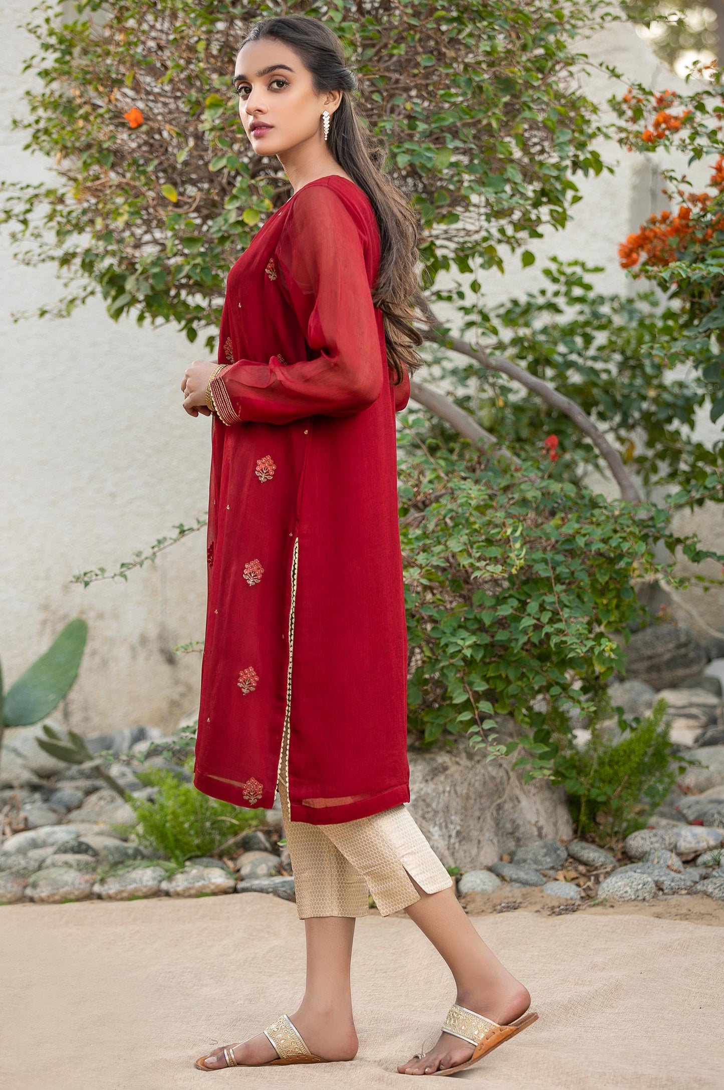 Stitched 1 Piece Chiffon Embroidered Shirt