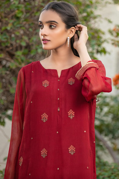 Stitched 1 Piece Chiffon Embroidered Shirt