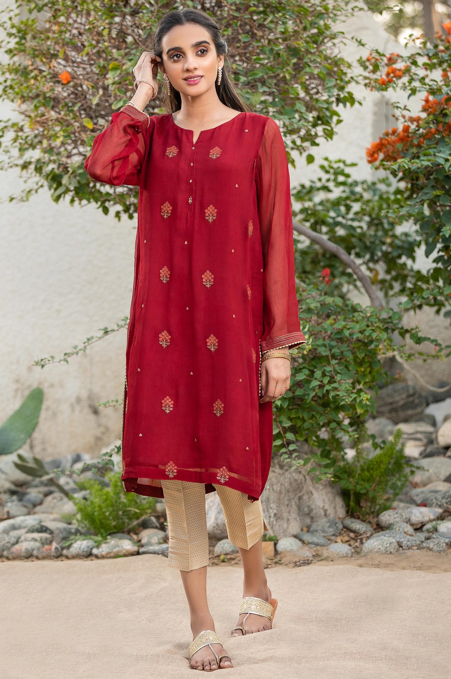 Stitched 1 Piece Chiffon Embroidered Shirt