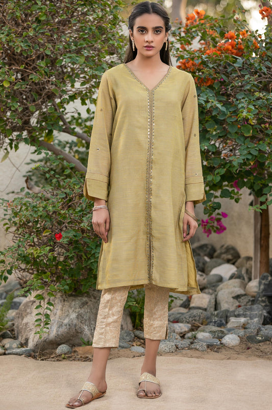 Stitched 1 Piece Slub Khaddi Net Embroidered Shirt