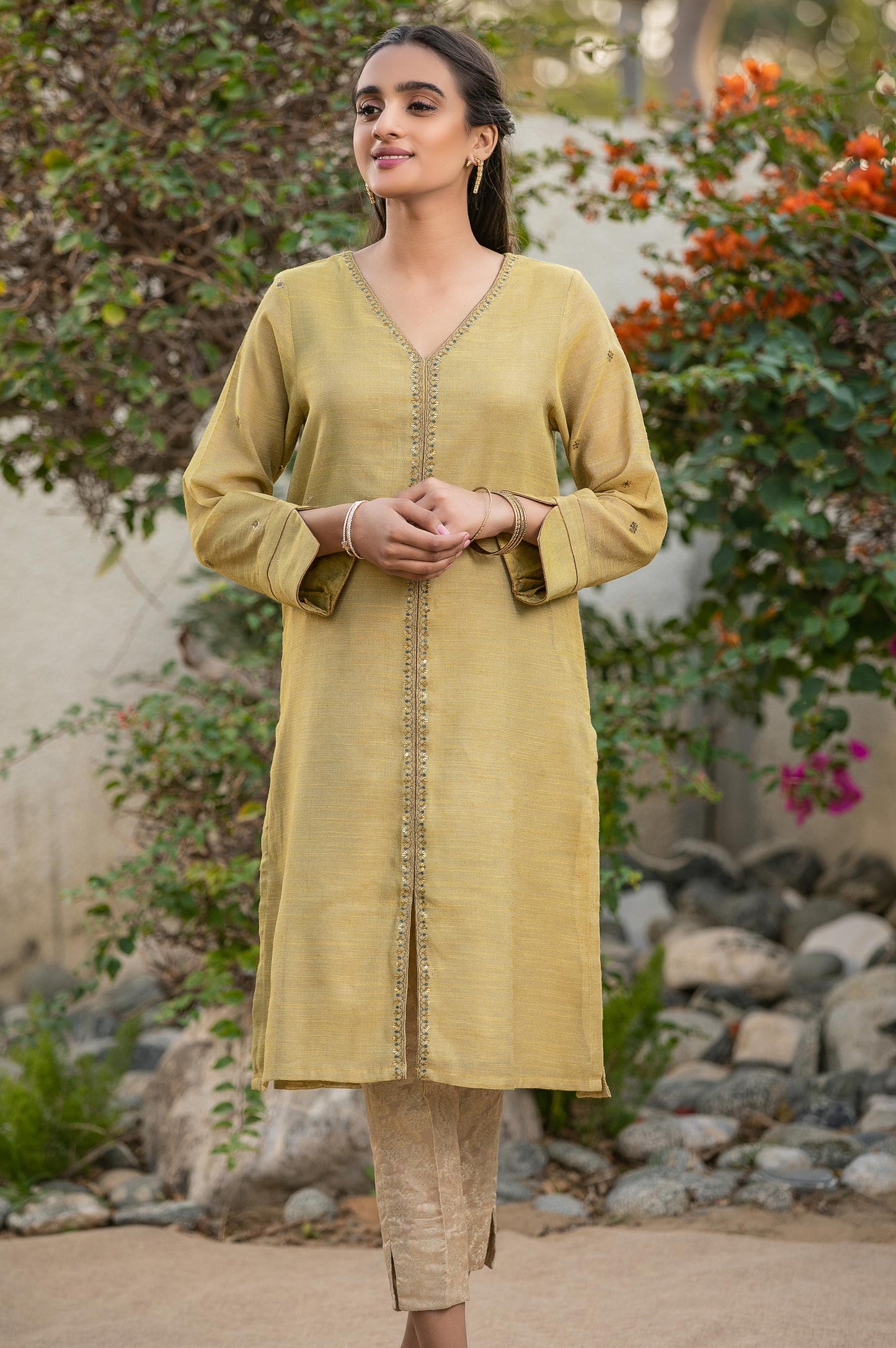 Stitched 1 Piece Slub Khaddi Net Embroidered Shirt