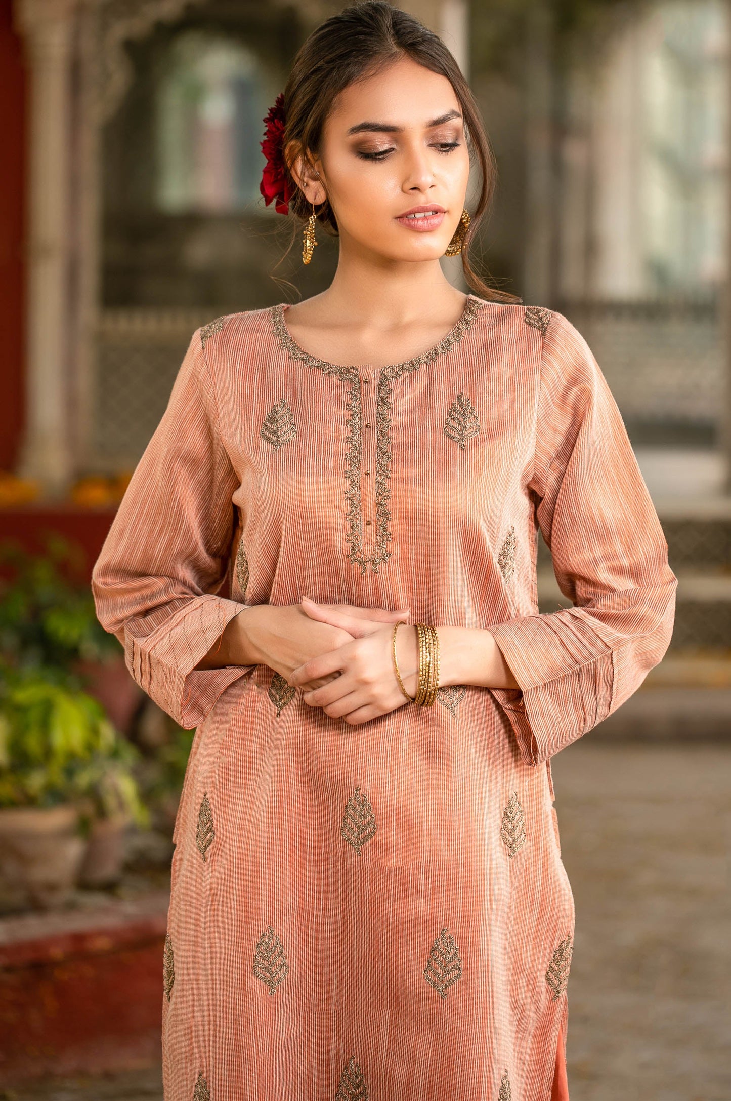 Stitched 1 Piece Khaddi Net Embroidered Shirt