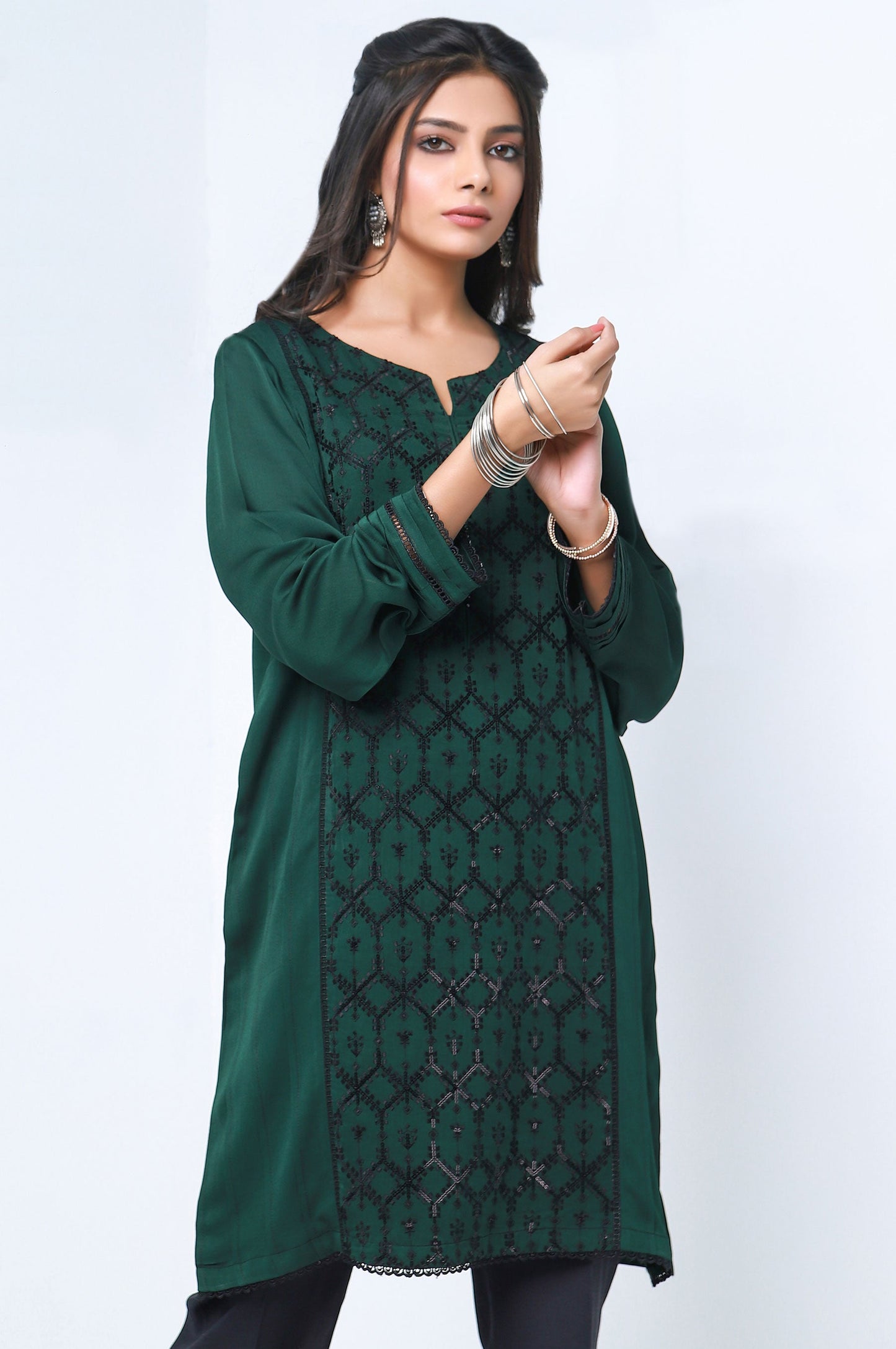 Stitched 1 Piece Crepe Silk Embroidered Shirt