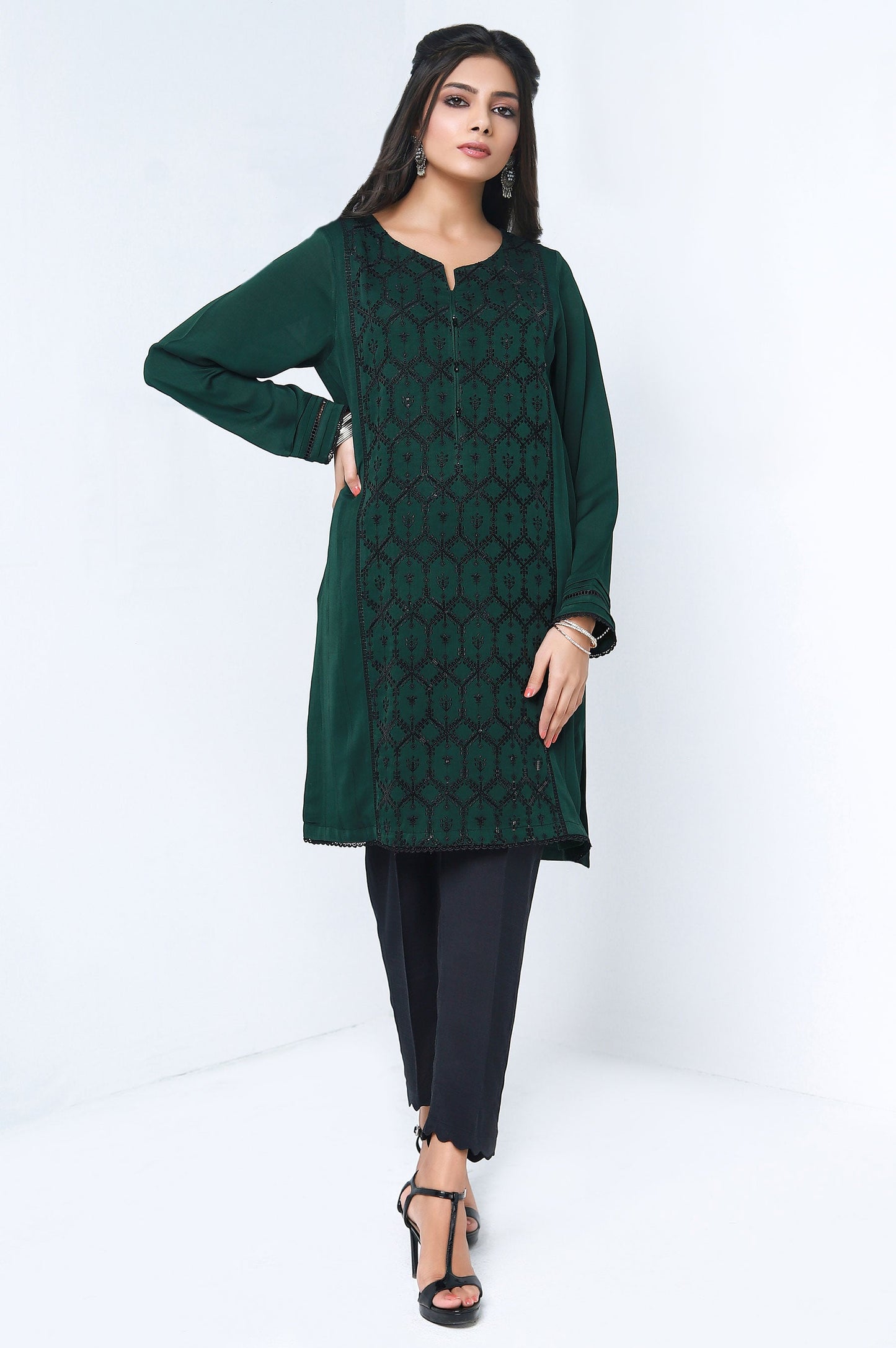 Stitched 1 Piece Crepe Silk Embroidered Shirt