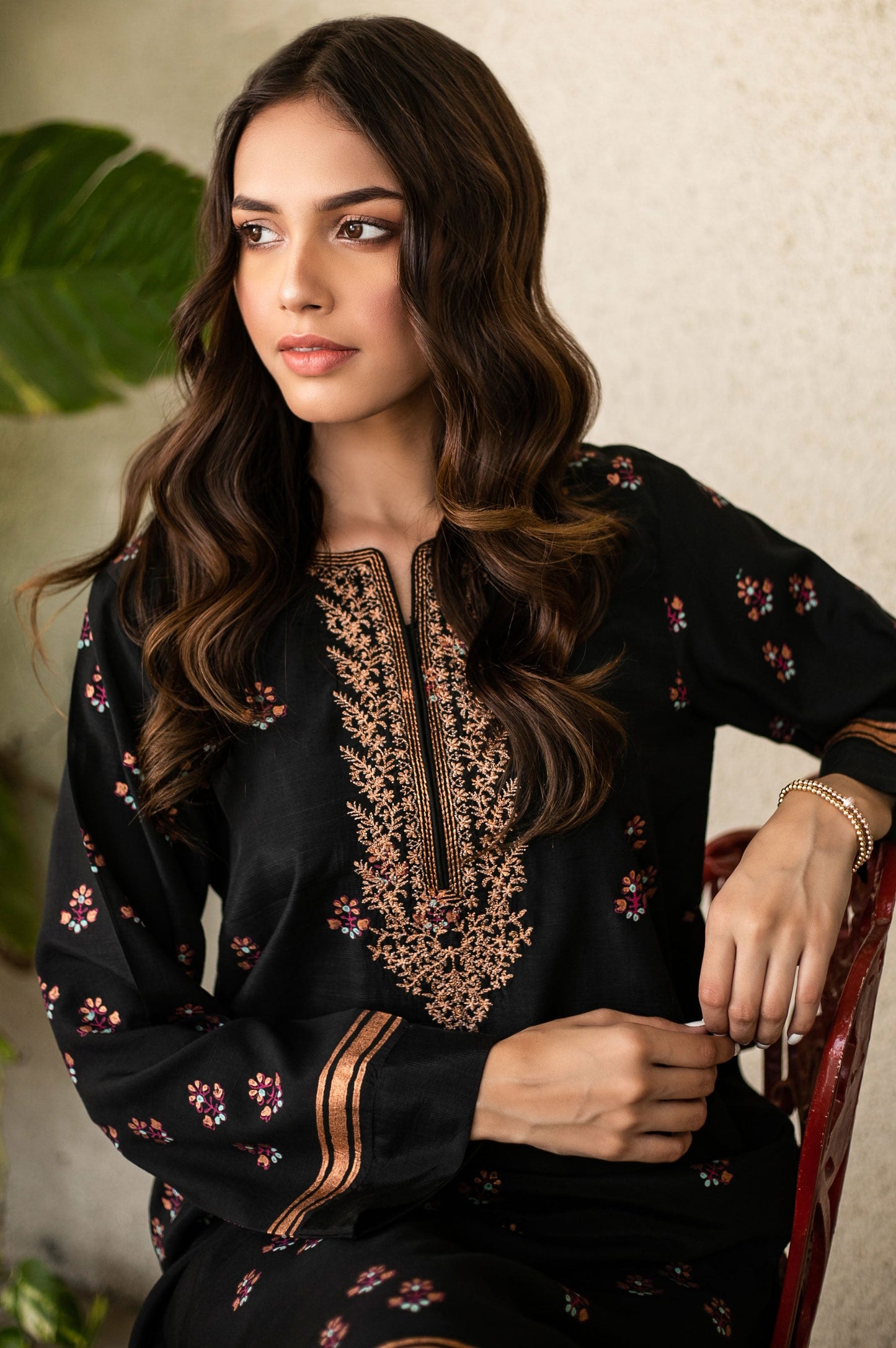 Stitched 1 Piece Raw Silk Embroidered Shirt