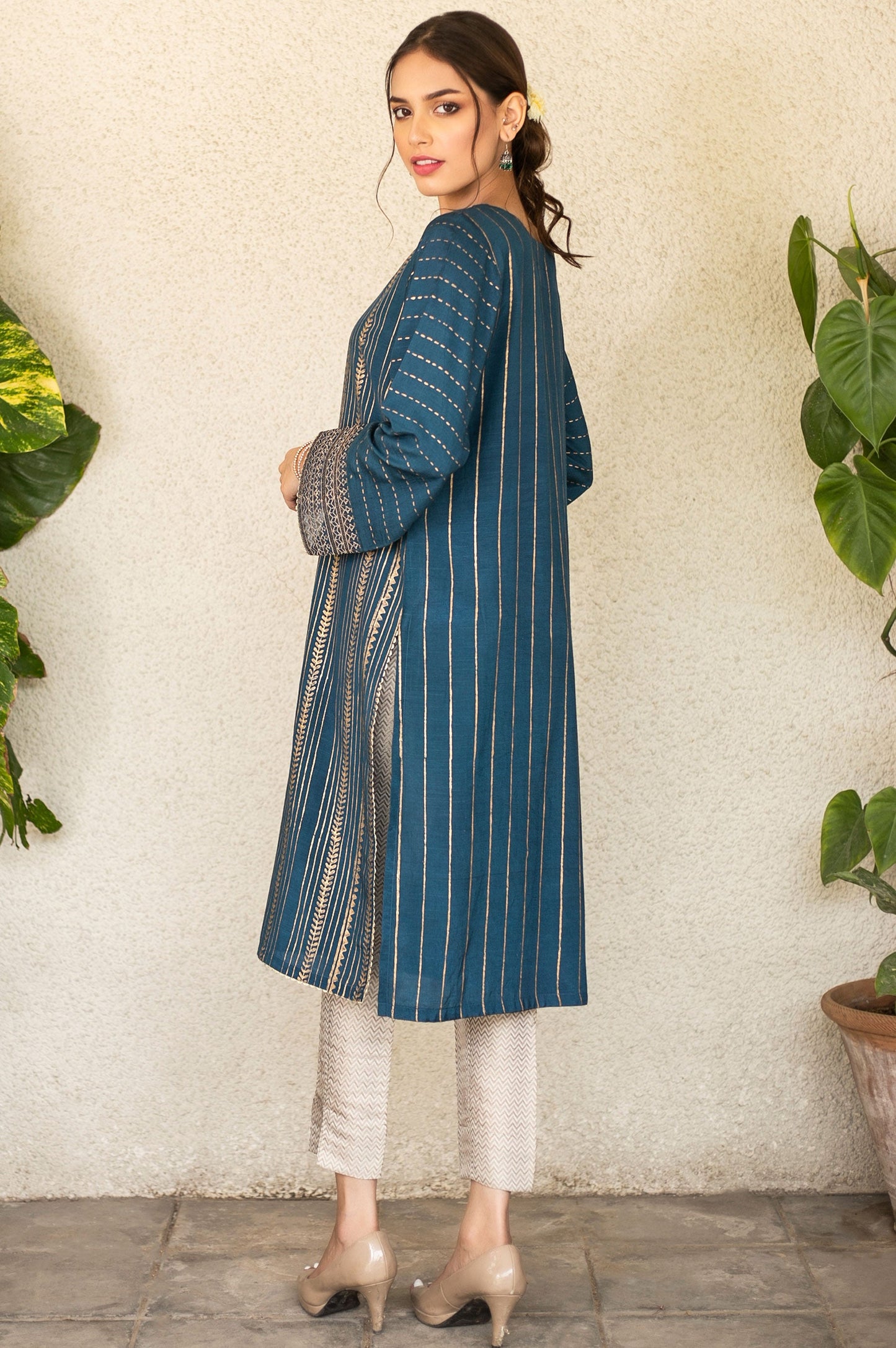 Stitched 1 Piece Raw Silk Embroidered Shirt