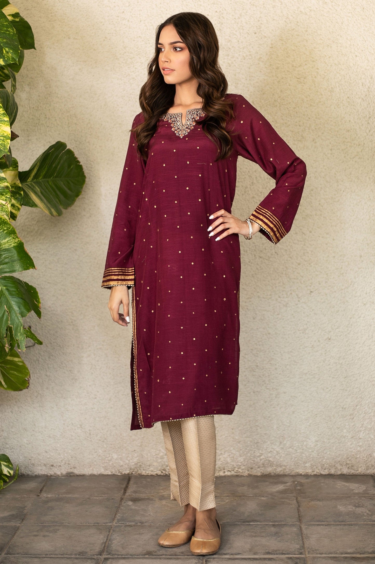 Stitched 1 Piece Raw Silk Embroidered Shirt