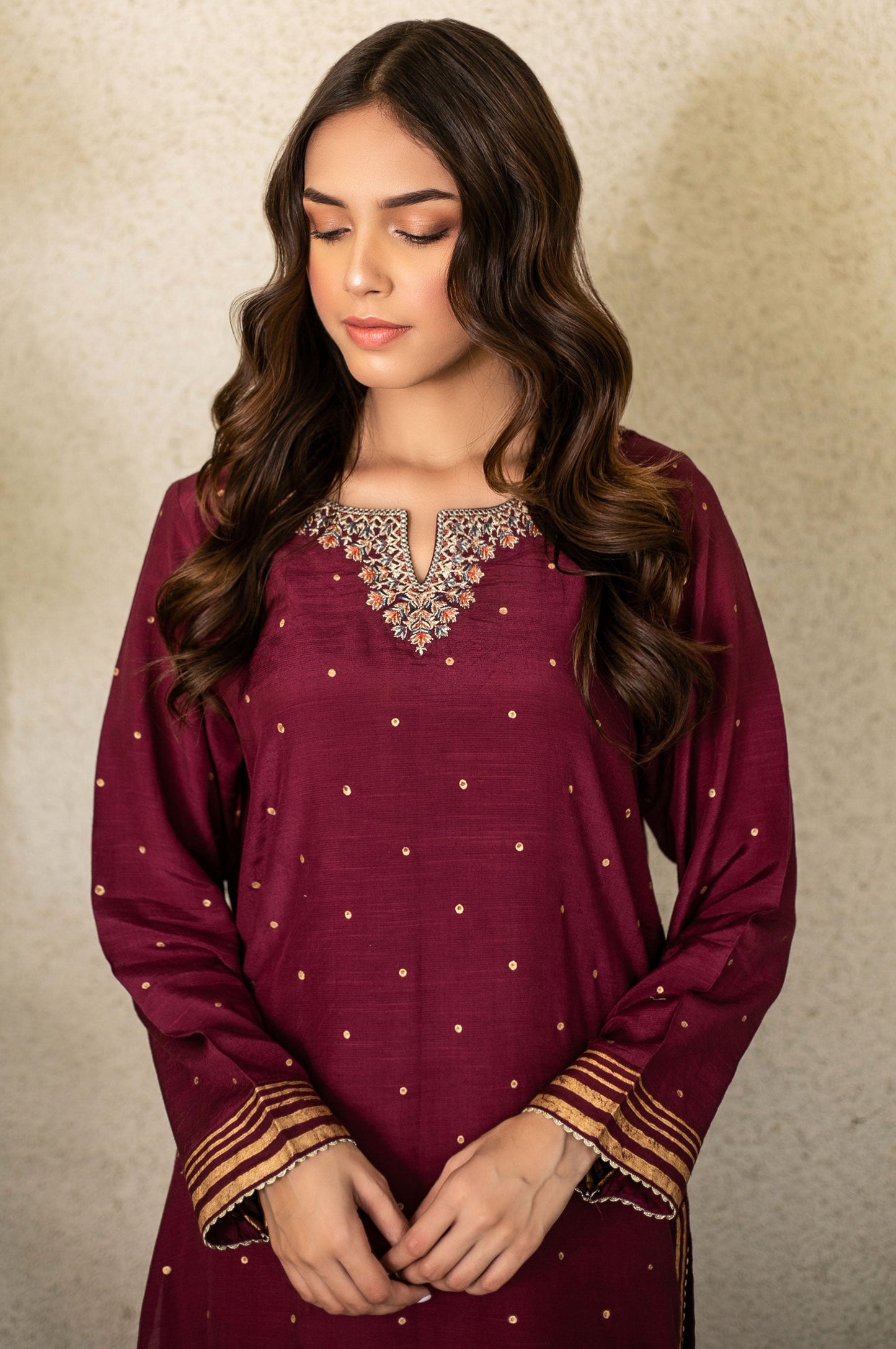 Stitched 1 Piece Raw Silk Embroidered Shirt
