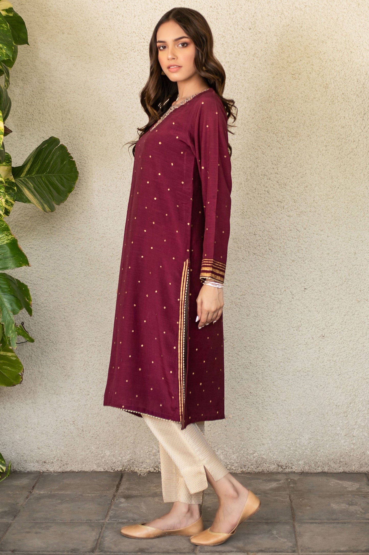 Stitched 1 Piece Raw Silk Embroidered Shirt