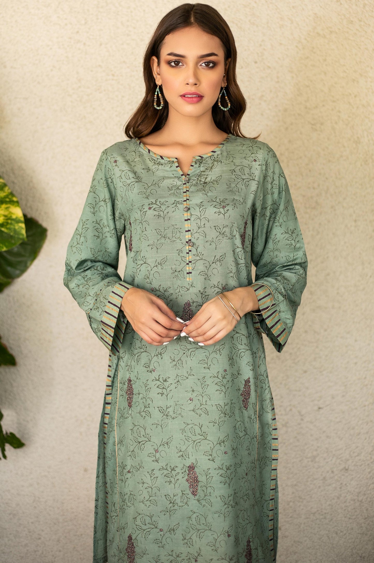 Stitched 1 Piece Raw Silk Embroidered Shirt