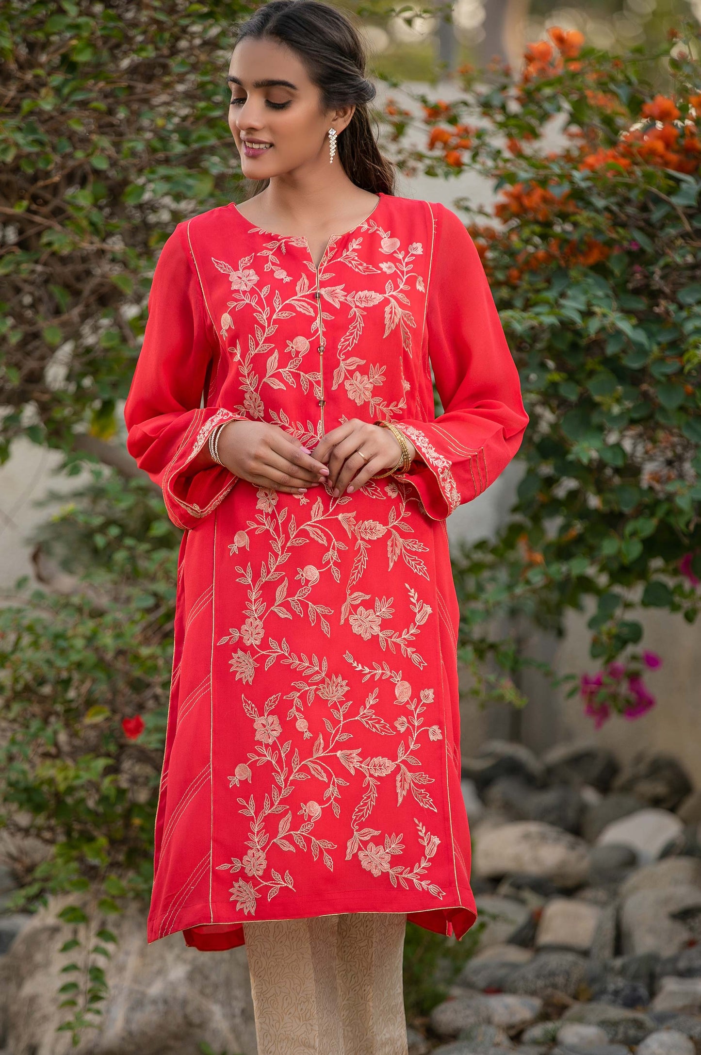 Stitched 1 Piece Georgette Embroidered Shirt