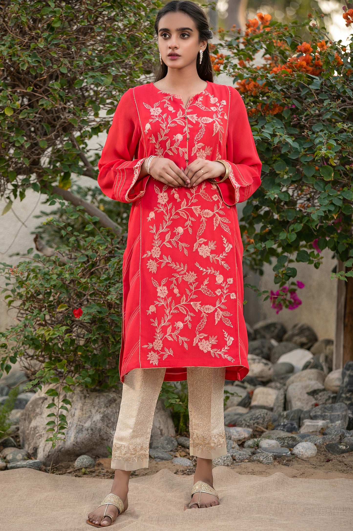 Stitched 1 Piece Georgette Embroidered Shirt