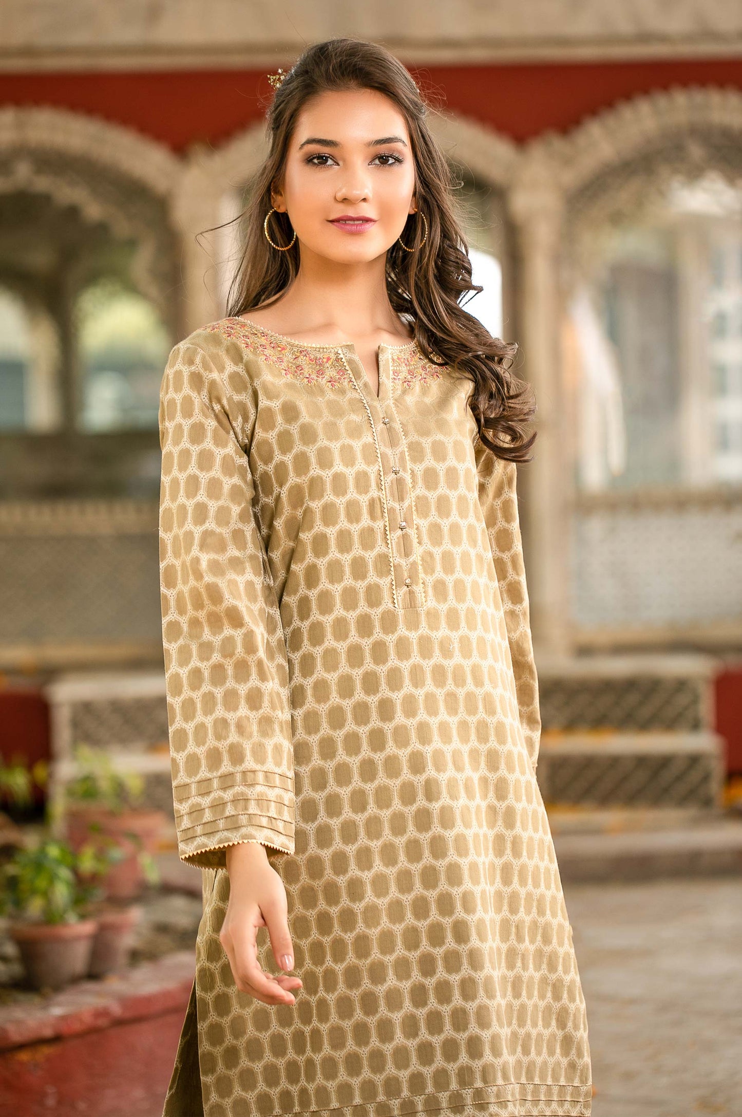 Stitched 1 Piece Jacquard Embroidered Shirt