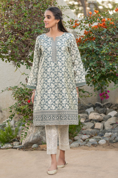 Stitched 1 Piece Jacquard Organza Embroidered Shirt