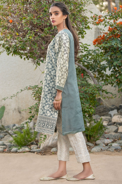 Stitched 1 Piece Jacquard Organza Embroidered Shirt