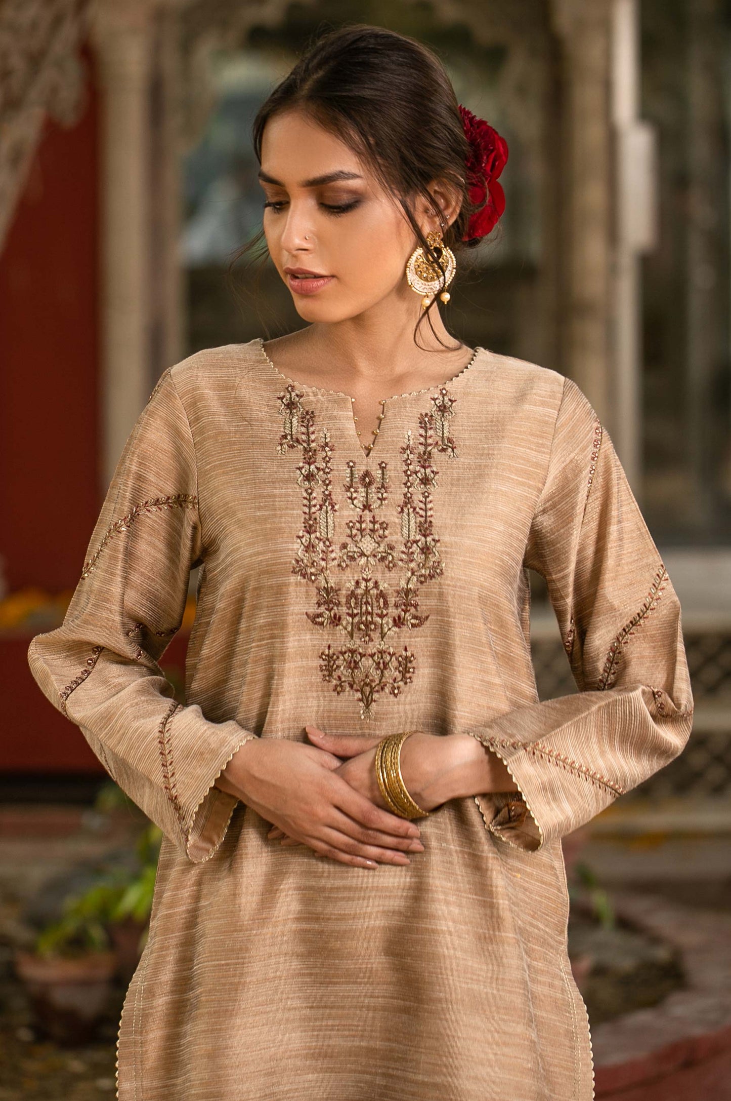 Stitched 1 Piece Khaddi Net Embroidered Shirt