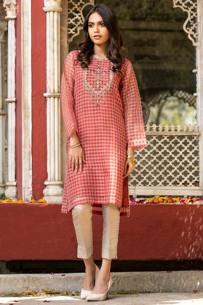 Stitched 1 Piece Organza Embroidered Shirt