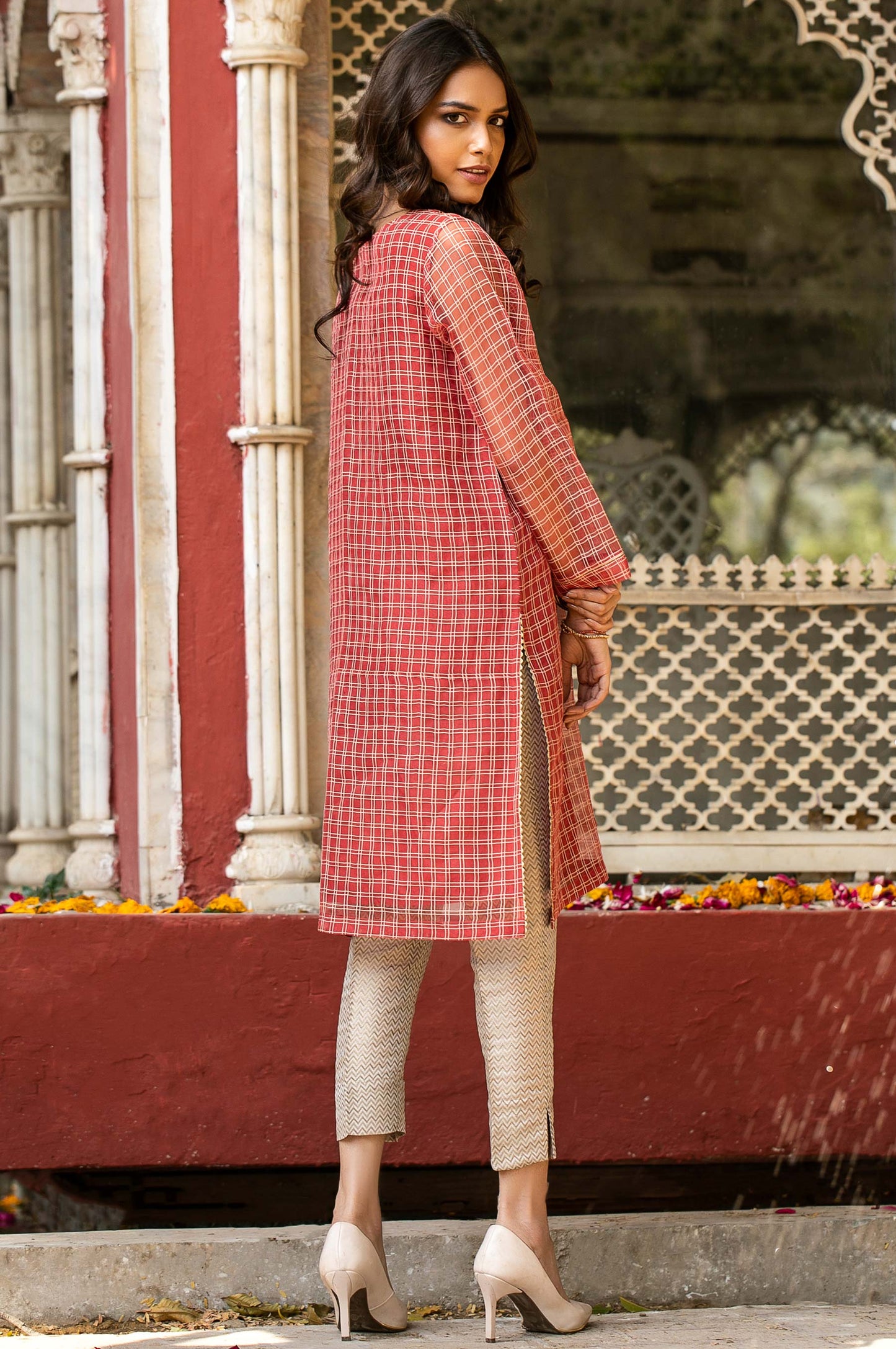 Stitched 1 Piece Organza Embroidered Shirt