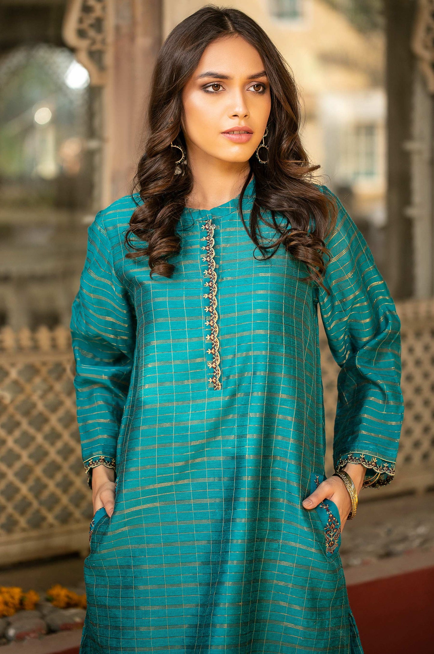 Stitched 1 Piece Khaddi Net Embroidered Shirt