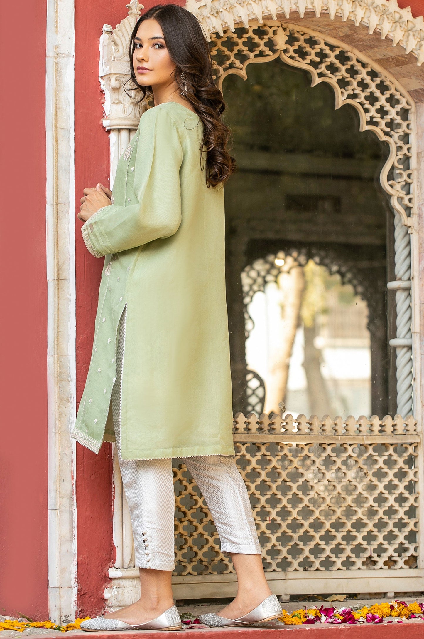 Stitched 1 Piece Organza Embroidered Shirt