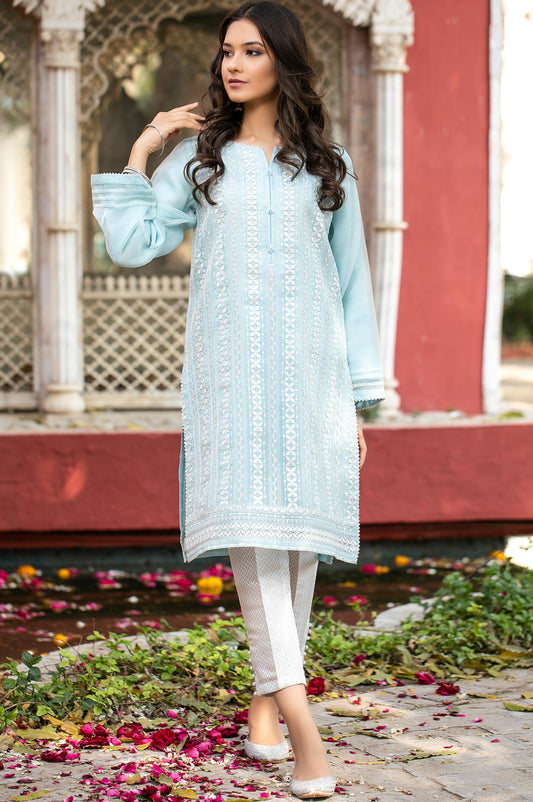 Stitched 1 Piece Organza Embroidered Shirt