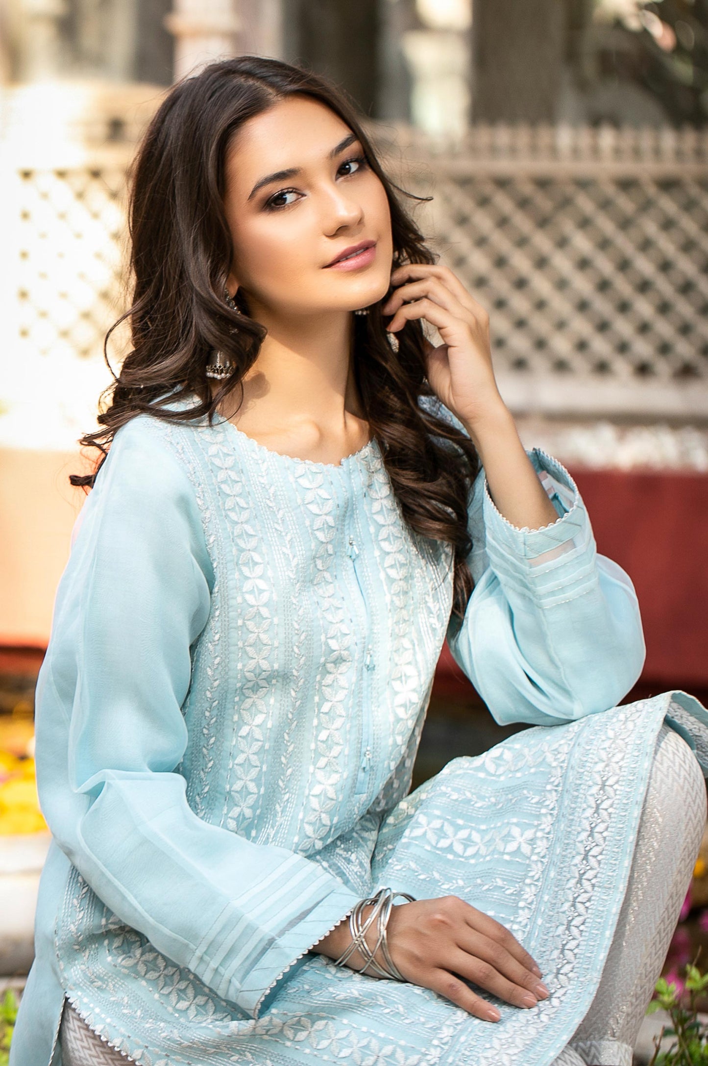 Stitched 1 Piece Organza Embroidered Shirt